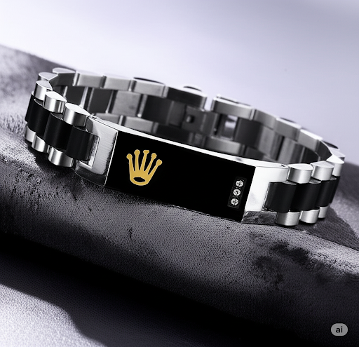 Rolex Luxury Black Silver Crown Bracelet