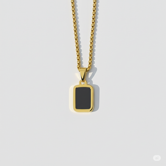 Golden Chain With Square Black Stone Pendant