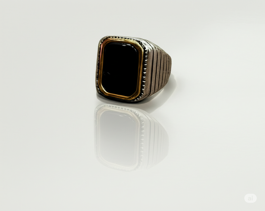 Black Square Stone Silver Ring For Men