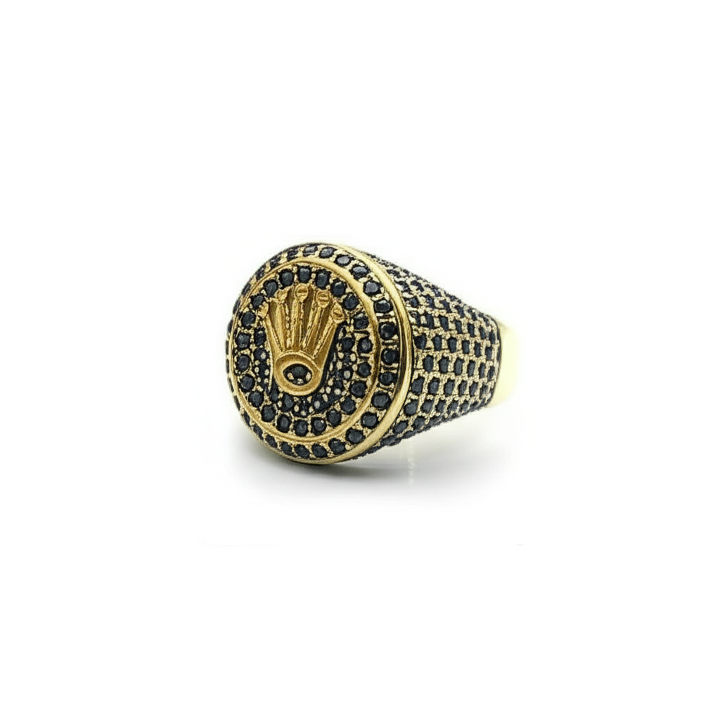 Rolex Logo Ring With Small Black Diamonds For Men