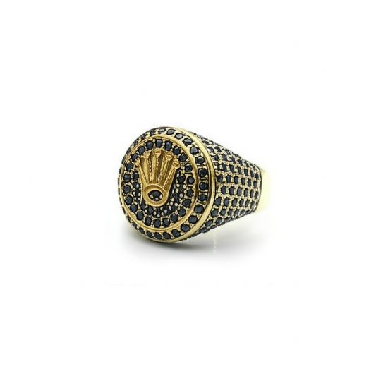 Rolex Logo Ring With Small Black Diamonds For Men