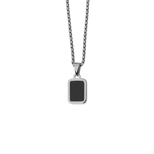 Silver Chain With Square Black Stone