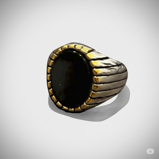 Black Oval Stone Silver Ring For Men