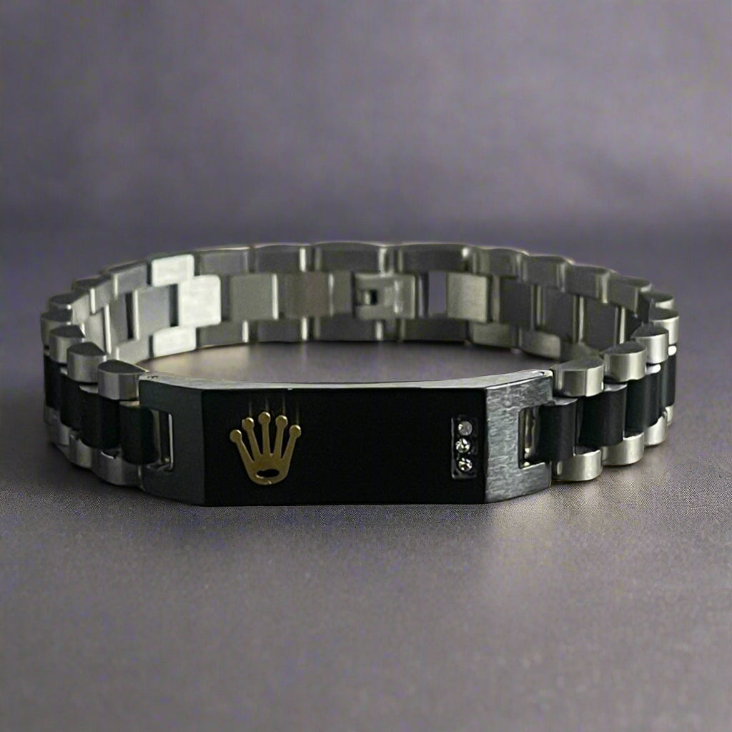 Rolex Luxury Black Silver Crown Bracelet