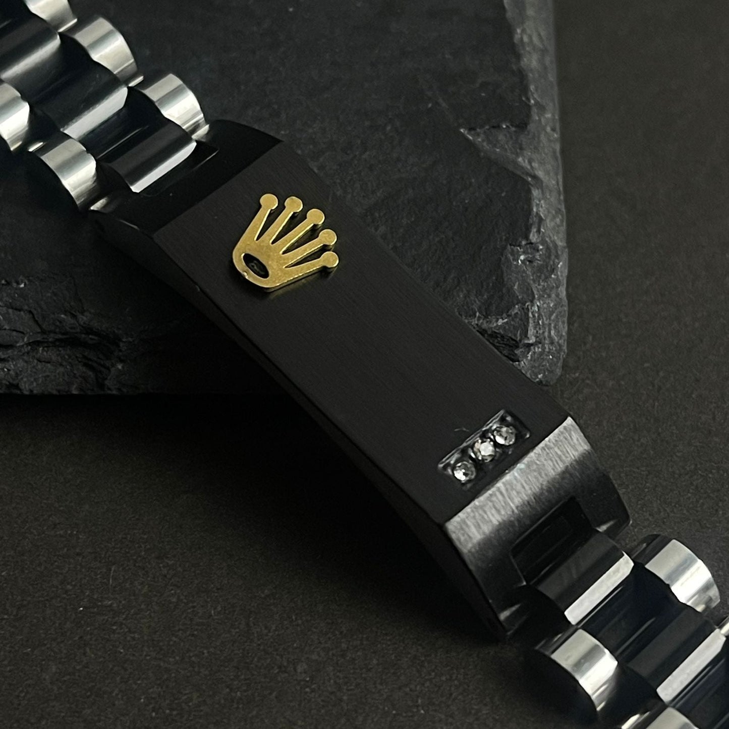 Rolex Luxury Black Silver Crown Bracelet